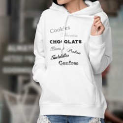 Pull blanc à capuche - Gaufres et Chocolats - mode dame gourmande