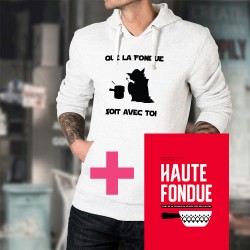 Sweat bianco a cappuccio - Que la Fondue soit avec Toi