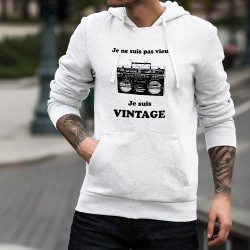 Pull humoristique blanc à capuche homme - Vintage Radio -  Ghetto blaster