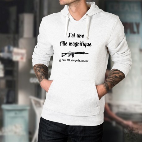 Sweat bianco a cappuccio - J'ai une fille magnifique