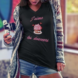 T-shirt mode coton Dame - J'aime les douceurs - coeurs cupcake