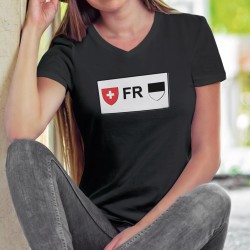 Donna cotone T-Shirt - Cantone di Friburgo targa auto