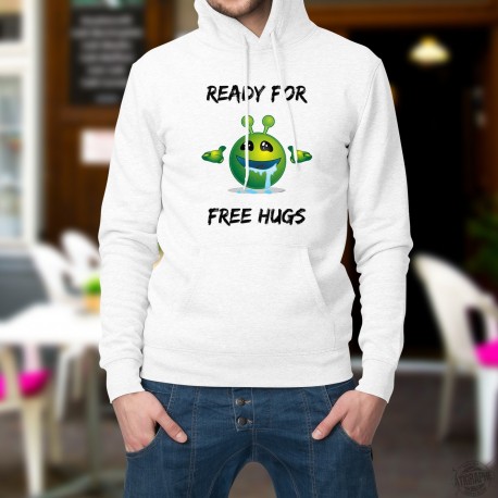 Men Fashion Hoodie - Ready for free Hugs - Alien Smiley