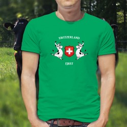 Herren Mode Baumwolle T-Shirt - Switzerland First - Holstein Kuh