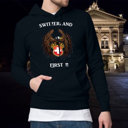 Switzerland First ✚ Die Schweiz zuerst ✚ Herren Baumwolle Kapuzenpullover Adler und Schweizer Wappen
