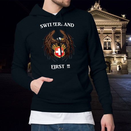 Switzerland First ✚ Men's Cotton Hoodie eagle and Swiss coat of arms