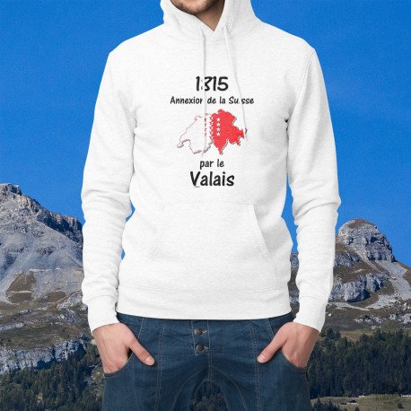 1815, annexion de la Suisse par le Valais ★ Pull à capuche homme, drapeau valaisan en forme de frontières Suisse