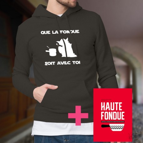 Que la Haute-Fondue soit avec Toi ★ Pack Livre 52 recettes et Pull à capuche coton homme, Yoda "Que la Fondue soit avec Toi"