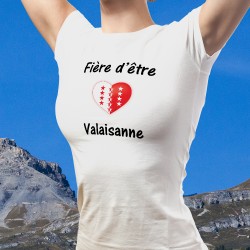 Fière d'être Valaisanne ★ T-Shirt mode dame avec un coeur au couleurs du canton du Valais