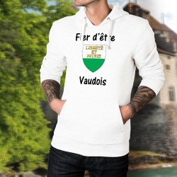 Pull-over blanc à capuche homme - Fier d'être Vaudois - écusson Vaudois, Liberté et Patrie