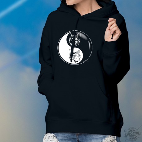 Women's Cotton Hoodie - Yin-Yang - Tribal tattoo Cat Head