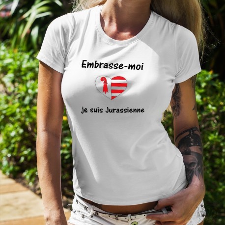Embrasse-moi je suis Jurassienne ❤ T-Shirt mode dame drapeau du canton du Jura en forme de coeur