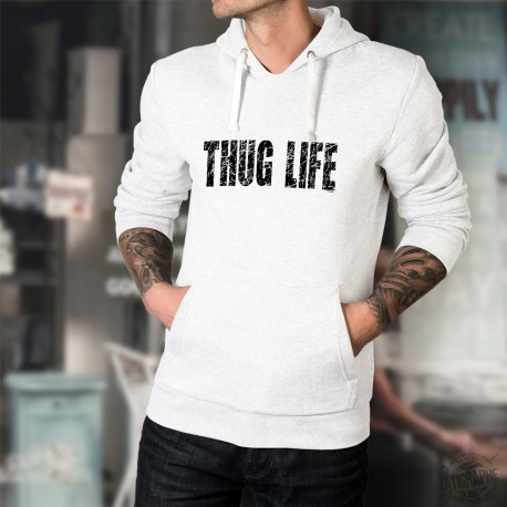 Uomo Felpa bianco a cappuccio - Thug Life (la vita è dura)