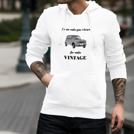 Vintage Renault 4L ★ je ne suis pas vieux, je suis Vintage ★ Pull blanc à capuche homme