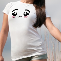 T-Shirt mode dame -  Kawaii émoticône - visage souriant, regard adorable