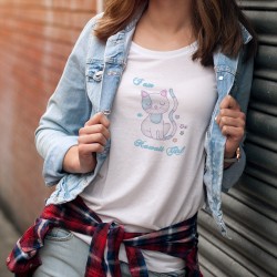 Women's fashionT-Shirt - I am a Kawaii Girl (I am an adorable girl), with a cat in Kawaii culture style