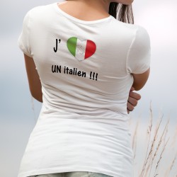 T-Shirt mode dame - J'aime un Italien - coeur aux couleurs de l'Italie et botte italienne