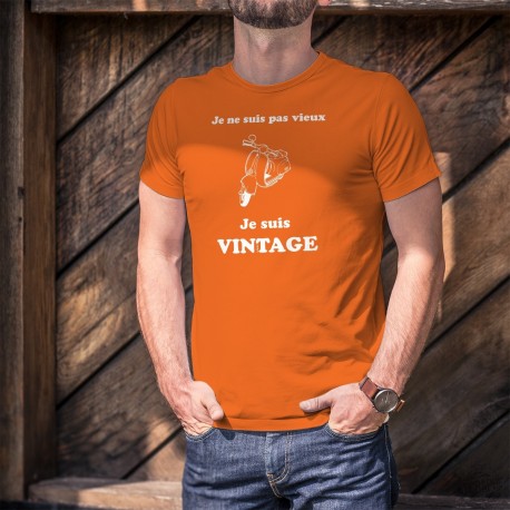 T-shirt coton homme - La Vespa, le célèbre scooter italien et la citation humoristique "Je ne suis pas vieux, je suis vintage"