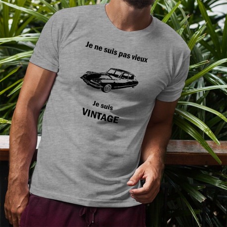 T-Shirt humoristique homme - Vintage Citroën DS et la citation "Je ne suis pas vieux, je suis vintage"