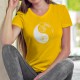 Donna cotone T-Shirt - Filosofia cinese Yin-Yang - la complementarietà di una testa bianca e nero di gatto e un tatuaggio tribal