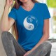 Lady fashion cotton T-shirt - Yin-Yang Chinese philosophy - the complementarity of a white and black cat head tribal tattoo