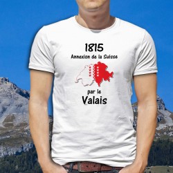 T-Shirt homme - Valais 1815 - drapeau valaisan en forme de Suisse et citation "1815 annexion de la Suisse par le Valais"