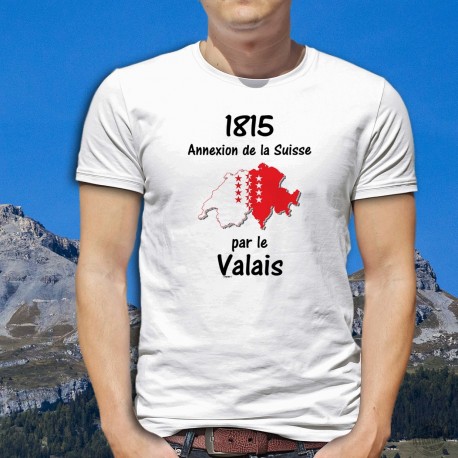T-Shirt homme - Valais 1815 - drapeau valaisan en forme de Suisse et citation "1815 annexion de la Suisse par le Valais"