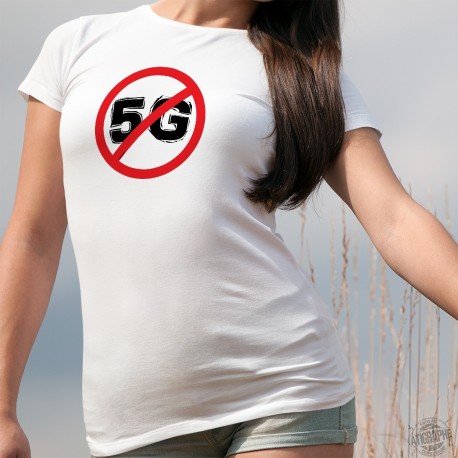 T-shirt divertente, moda Donna - Segno di divieto 5G - telefono cellulare