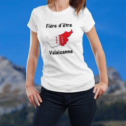 Fière d'être Valaisanne ★ T-Shirt mode dame ★ Frontières cantonales aux couleurs du Valais avec les treize étoiles