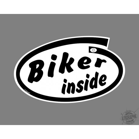 Sticker Autocollant humoristique - Biker inside (Biker à l'intérieur) - pour voiture