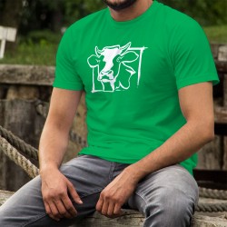 Herren Baumwoll T-Shirt - Holsteiner Kuhkopf, vorne, in weiß, gerahmt und mit dem T-Shirt in Hintergrundfarbe