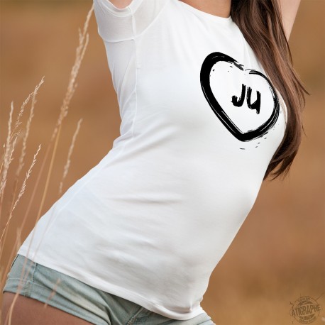 T-Shirt Jurassien dame - Coeur JU - Un coeur illustré à la manière d'un pinceau et les lettres JU pour le canton du Jura