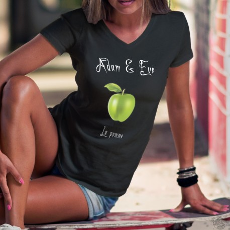 La Pomme (qui provient de l'arbre de la connaissance du bien et du mal et croquée par Eve) ★ Adam & Eve® ★ T-Shirt coton dame