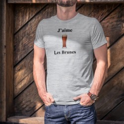 J'aime les Brunes (bière ou... femme ?) ★ T-Shirt humoristique homme illustré d'une bonne bière pression brune