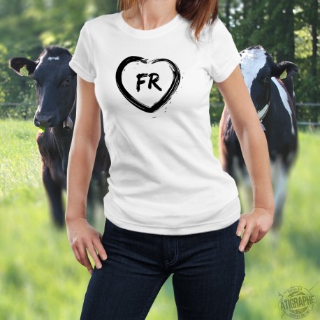 T-shirt à la coupe très féminine, illustré d'un coeur dessiné au pinceau et des lettres FR pour le canton de Fribourg