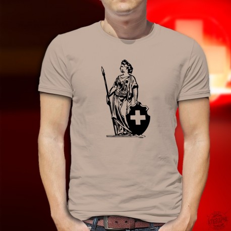 Dame Helvetia ✚ Confédération Helvétique ✚ T-Shirt homme (Dame Helvetia, lance, bouclier à croix fédérale et couronne de Laurier