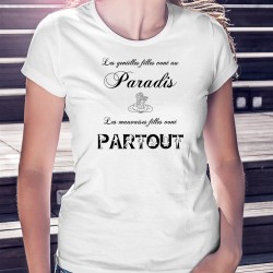 Les gentilles filles vont au Paradis, les mauvaises filles vont partout ★ T-Shirt humoristique femme, Ange et lettres sexy