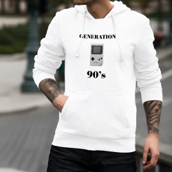 Génération quatre-vingt-dix ☀Pull humoristique blanc à capuche homme illustré de la célèbre console portable Game boy