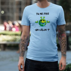 Tu me fais un câlin ? ★ Alien Smiley ★ T-shirt humoristique homme, Smiley extra-terrestre vert, bavant, voulant un gros câlin