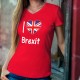 I Love Brexit ★ Union Jack ★ T-Shirt coton dame avec ★ J'aime le Brexit ★ et un coeur aux couleurs du Royaume-Uni (Union Jack)