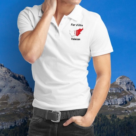 Fier d'être Valaisan ★ Frontières du canton aux couleurs valaisannes avec les treize étoiles ★ Polo shirt homme