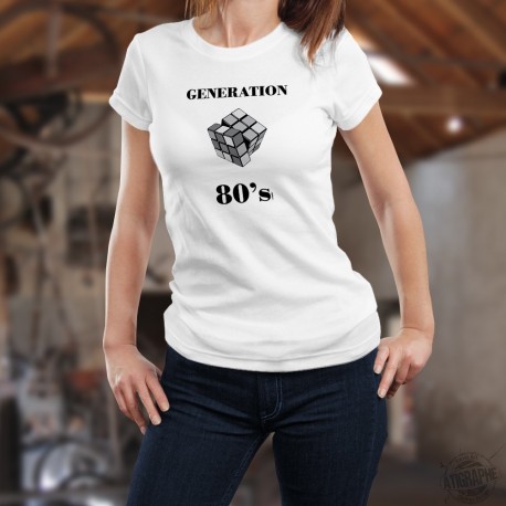 Génération quatre-vingt ✿ 80's Rubik's Cube ✿ T-Shirt humoristique  mode dame