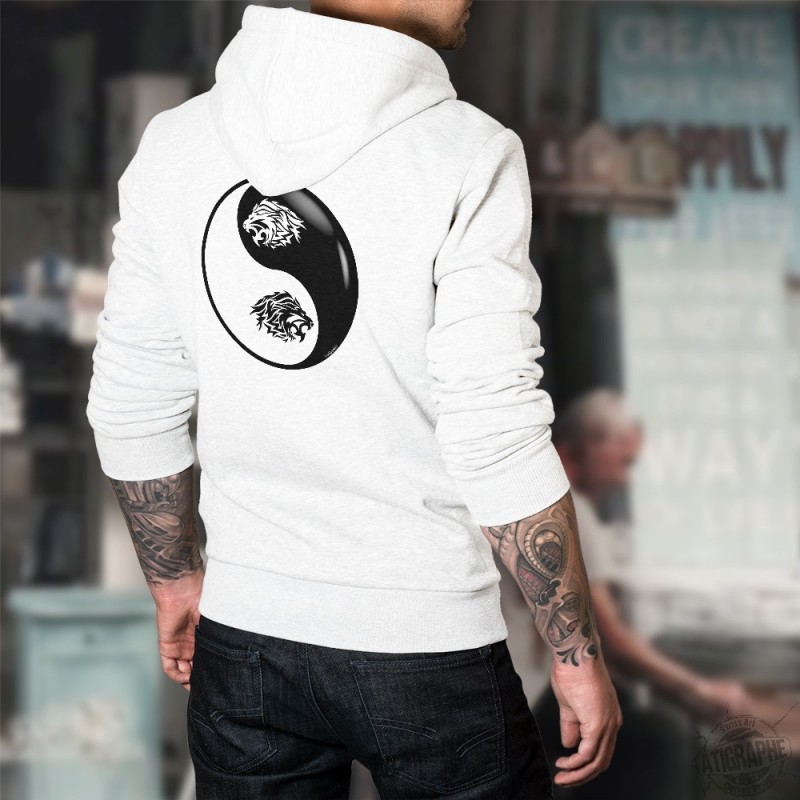 Tribal tattoo Lion Head ☯ Yin-Yang ☯ Men's Hoodie