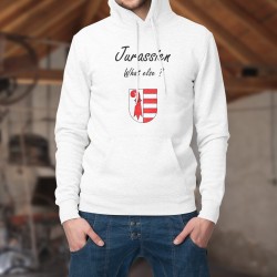 Jurassien, What else ? ★ Jurassien, quoi d'autre ? ★ Pull-over blanc à capuche homme écusson du canton du Jura