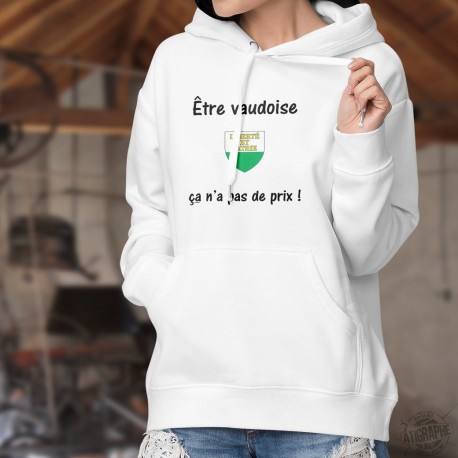 Donna felpa bianco a cappuccio - Être Vaudoise ✿ ça n'a pas de prix ✿