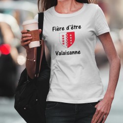 Damenmode T-shirt -  Fière d'être Valaisanne - Walliser Schild