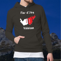 Fier d'être valaisan ★ Pull à capuche coton homme - Frontières aux couleurs du canton du Valais