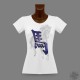 Frauen Slim T-shirt - Zeichen des Pferdes in 3D, Navy