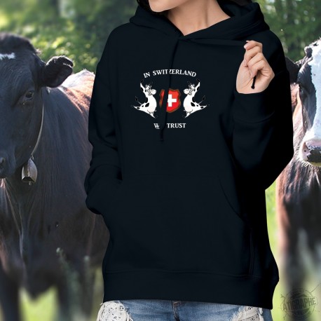 In Switzerland We Trust ✚ Holstein mucche ✚ Maglione di cotone con cappuccio
