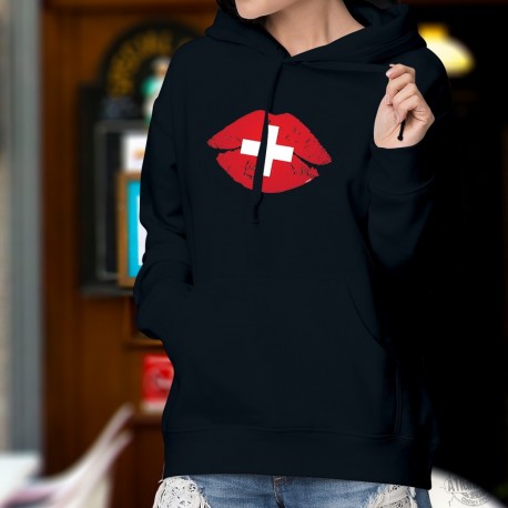 Swiss Kiss ★ red luscious lips ★ Women's Cotton Hoodie